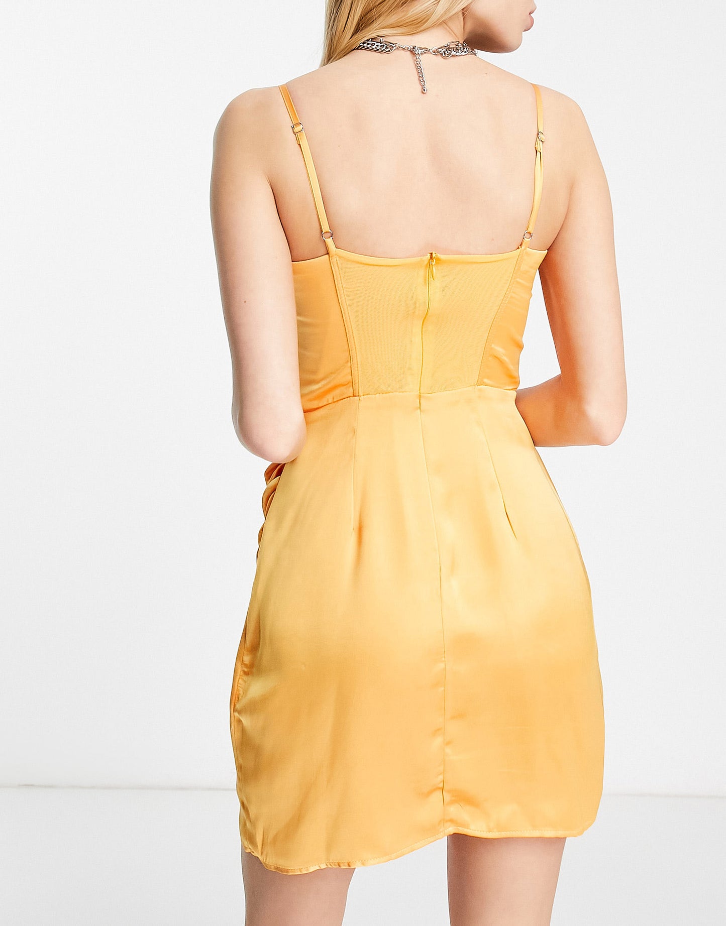 Bershka corset detail satin mini dress in soft orange