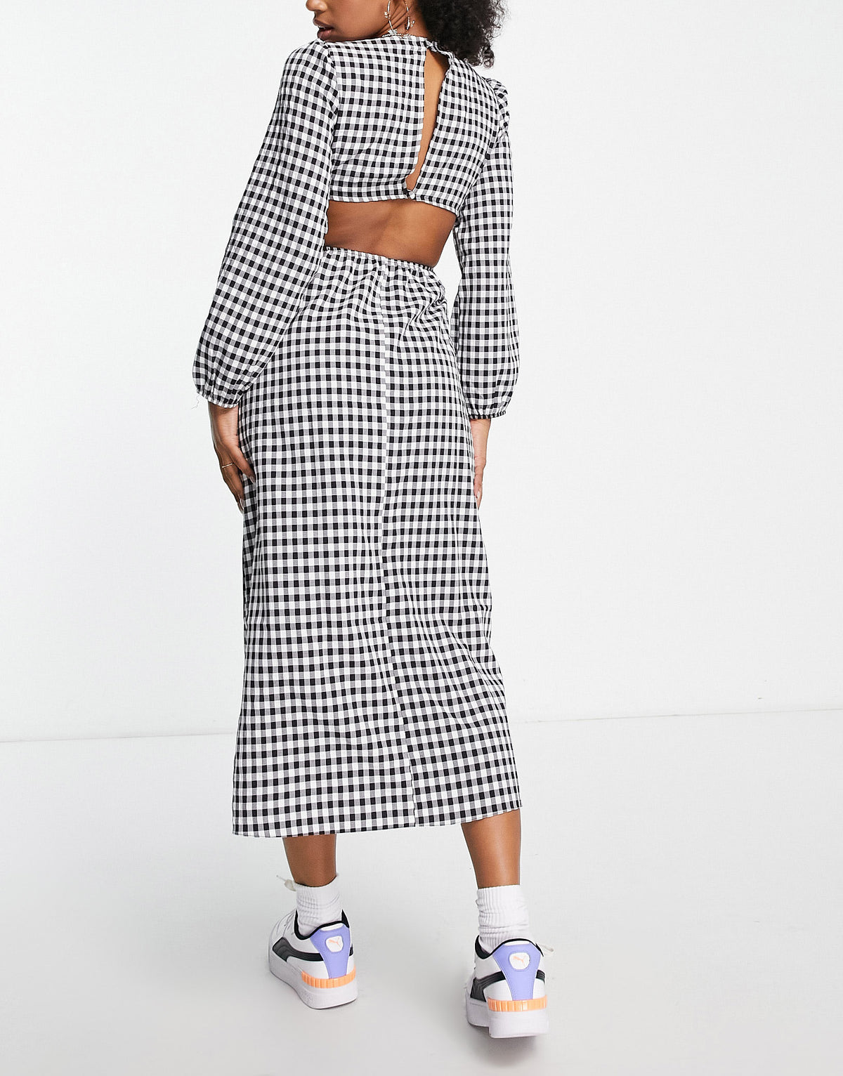 Miss Selfridge cut out ring detail midi dress in mono gingham