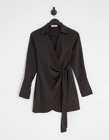 Public Desire wrap mini dress in chocolate