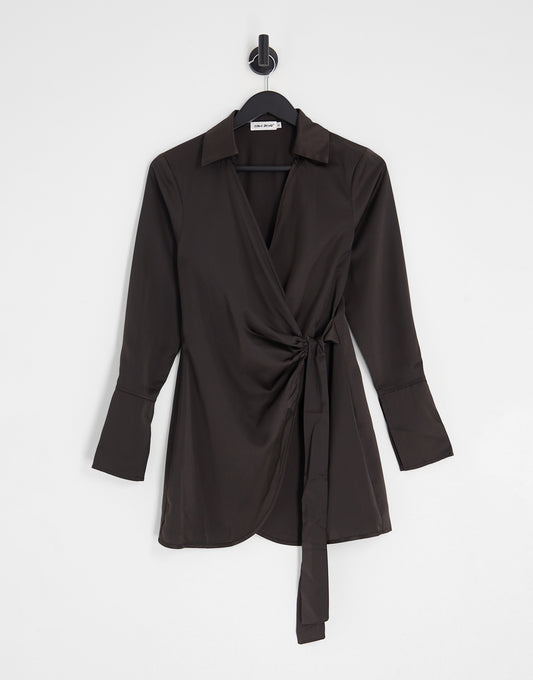 Public Desire wrap mini dress in chocolate