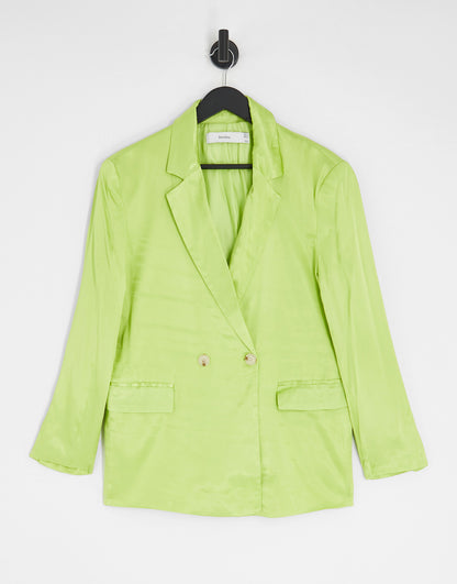 Bershka oversized satin blazer co-ord in lime