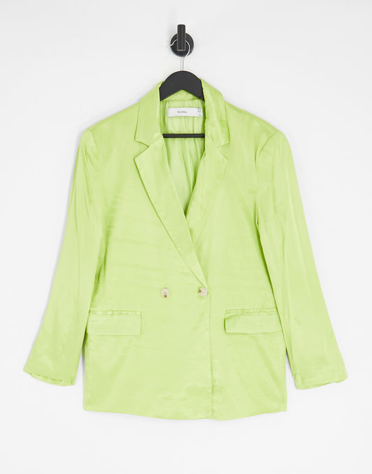 Bershka oversized satin blazer co-ord in lime