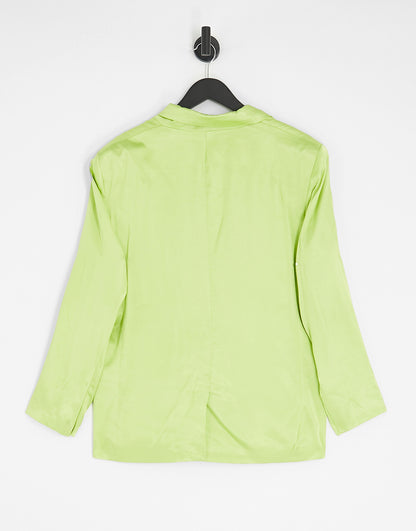 Bershka oversized satin blazer co-ord in lime