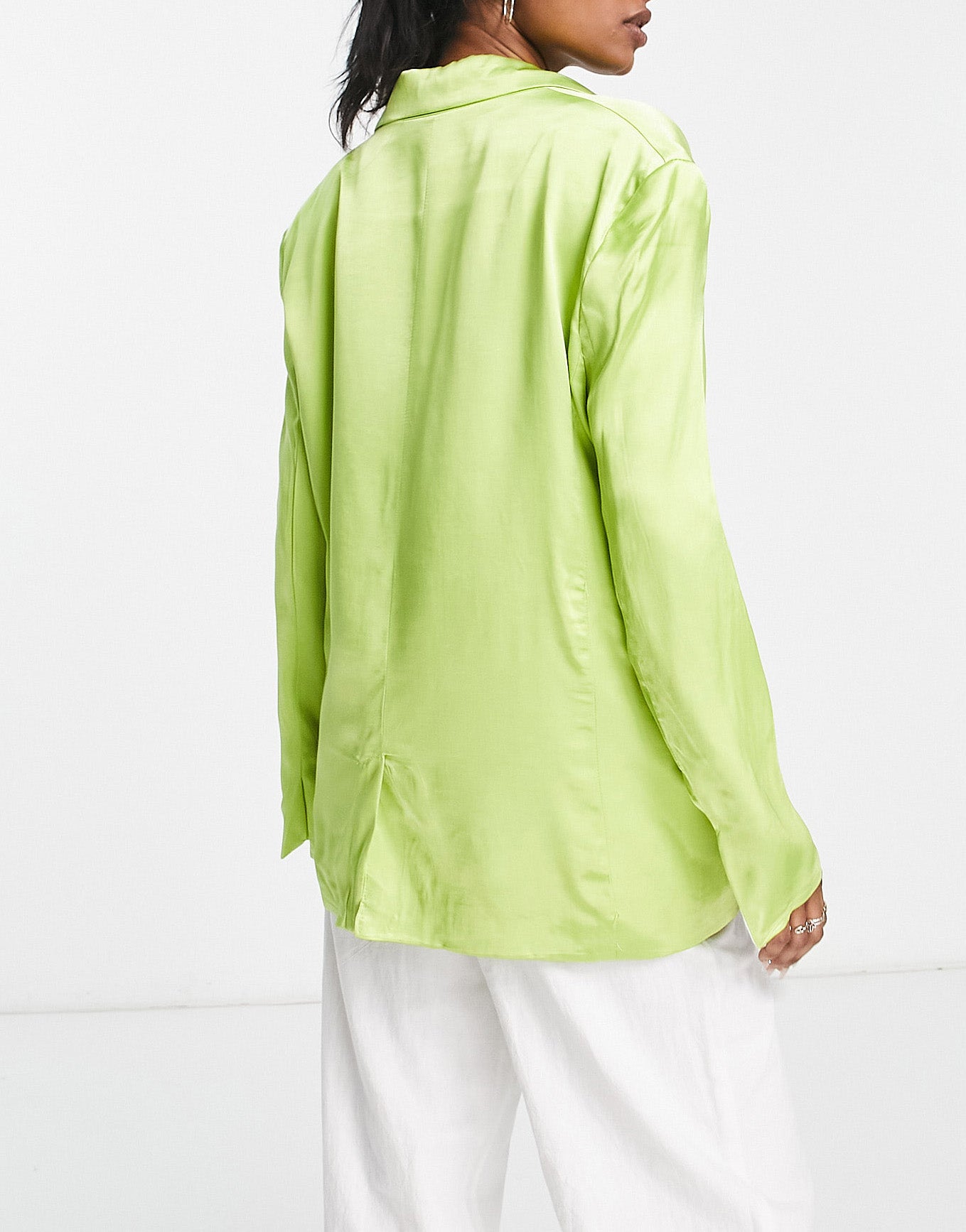 Bershka oversized satin blazer co-ord in lime