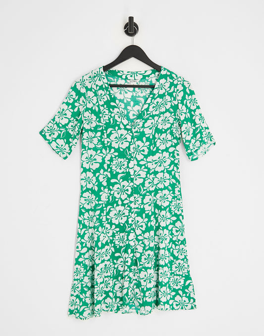 Monki button through mini dress in hibiscus floral