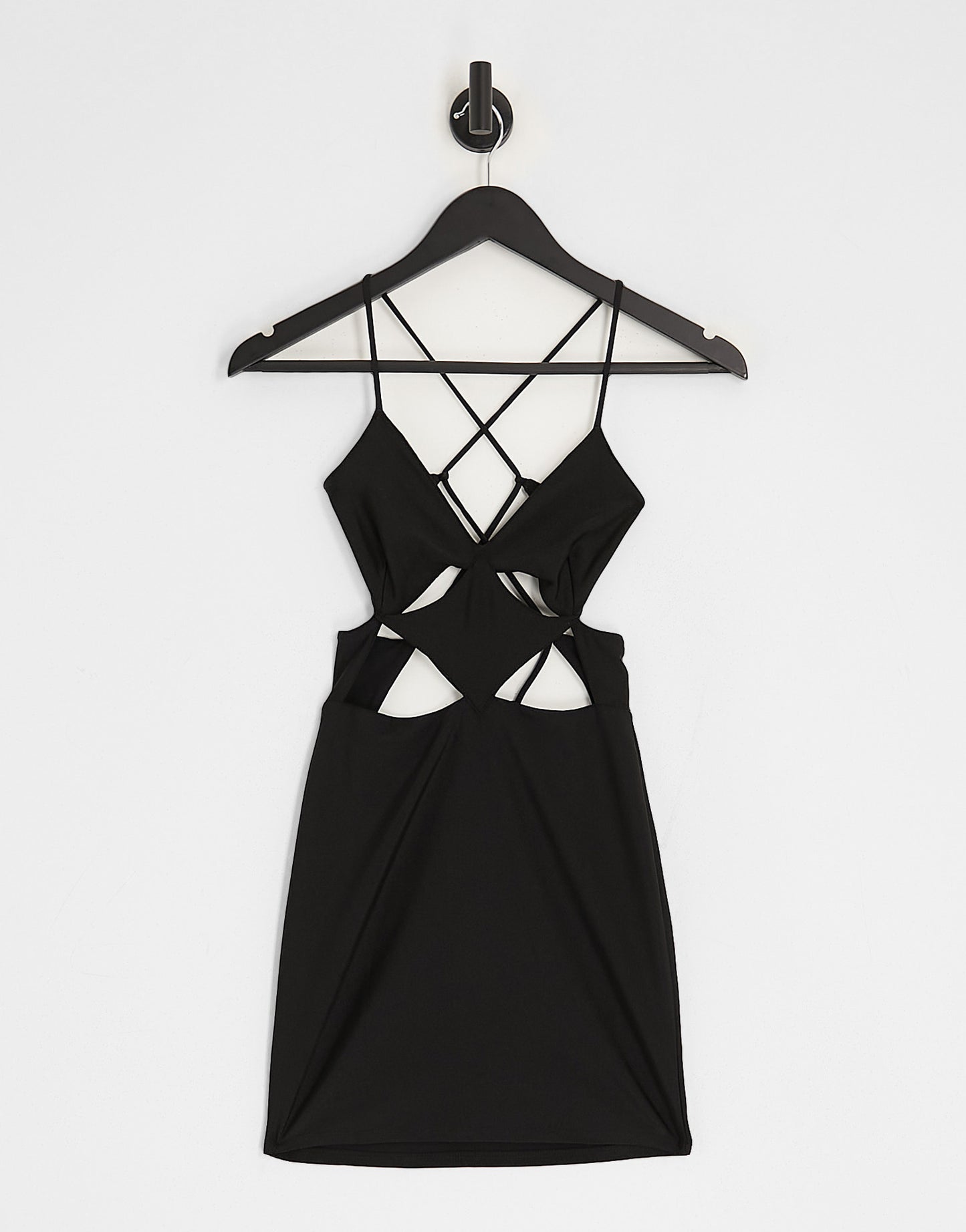 Bershka multi cut out strappy dress in black