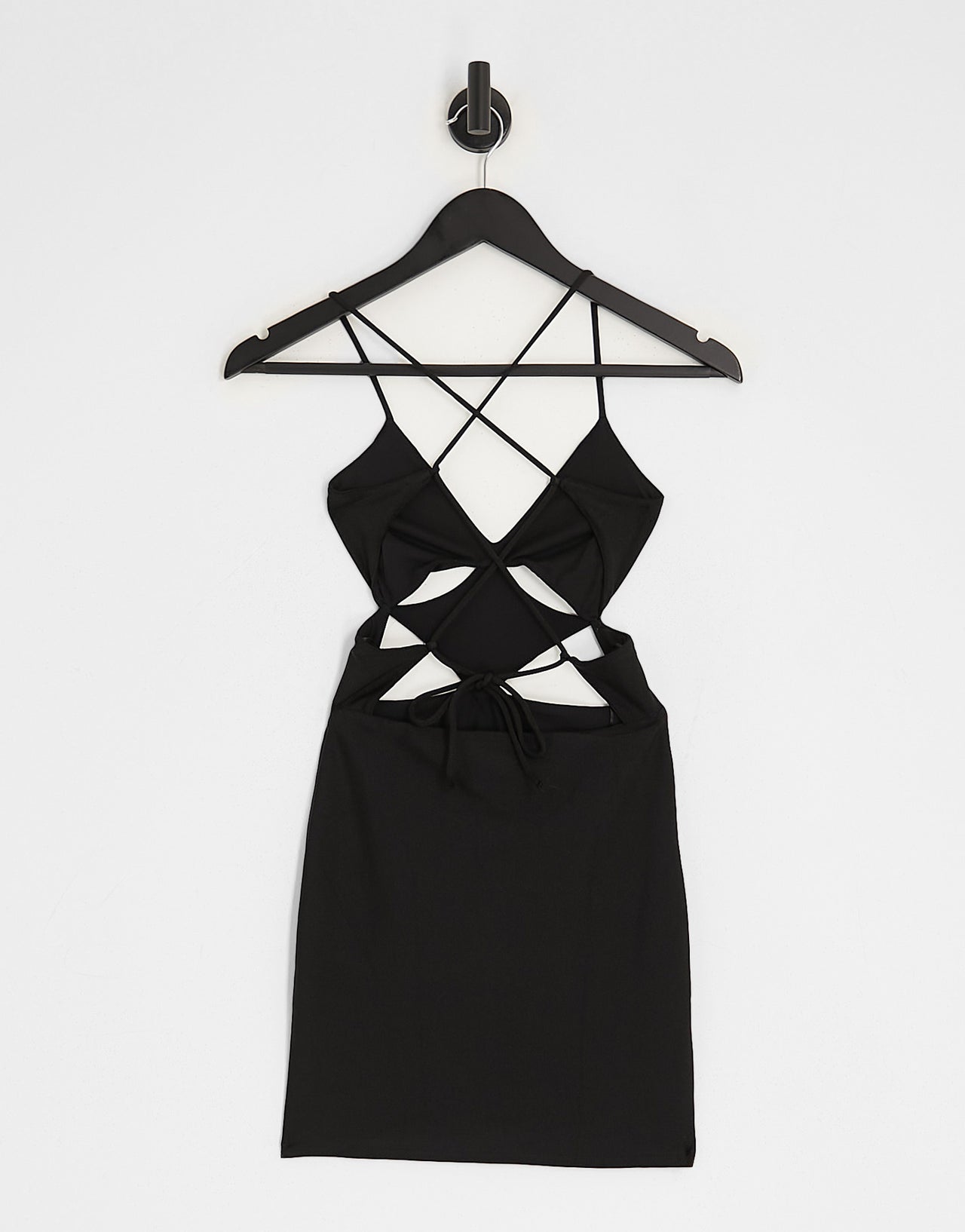 Bershka multi cut out strappy dress in black