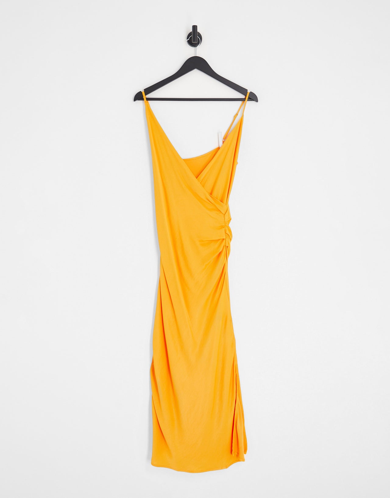 Stradivarius satin wrap midi dress in pop orange