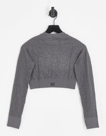 HIIT seamless long sleeve crop top in textured charcoal