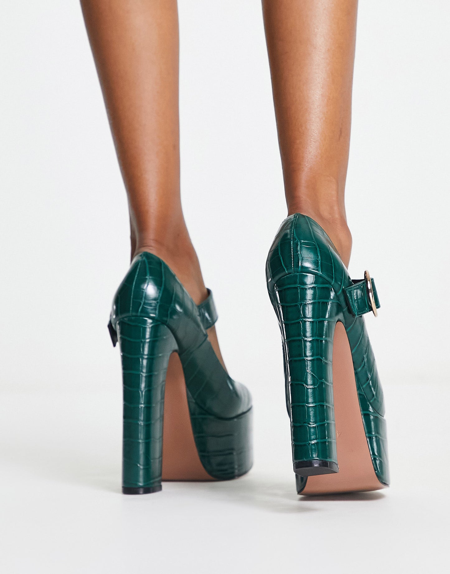 ASOS DESIGN Preppy mary jane platform high shoes in green croc ASOS