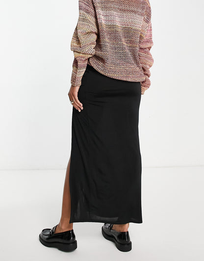 Topshop slinky ruched midi skirt in black