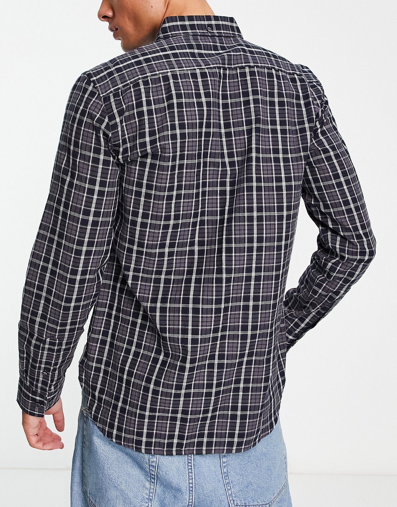 French Connection long sleeve check flannel shirt in mid navy