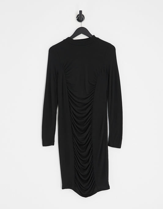 Pieces Finta ruched bodycon mini dress in black