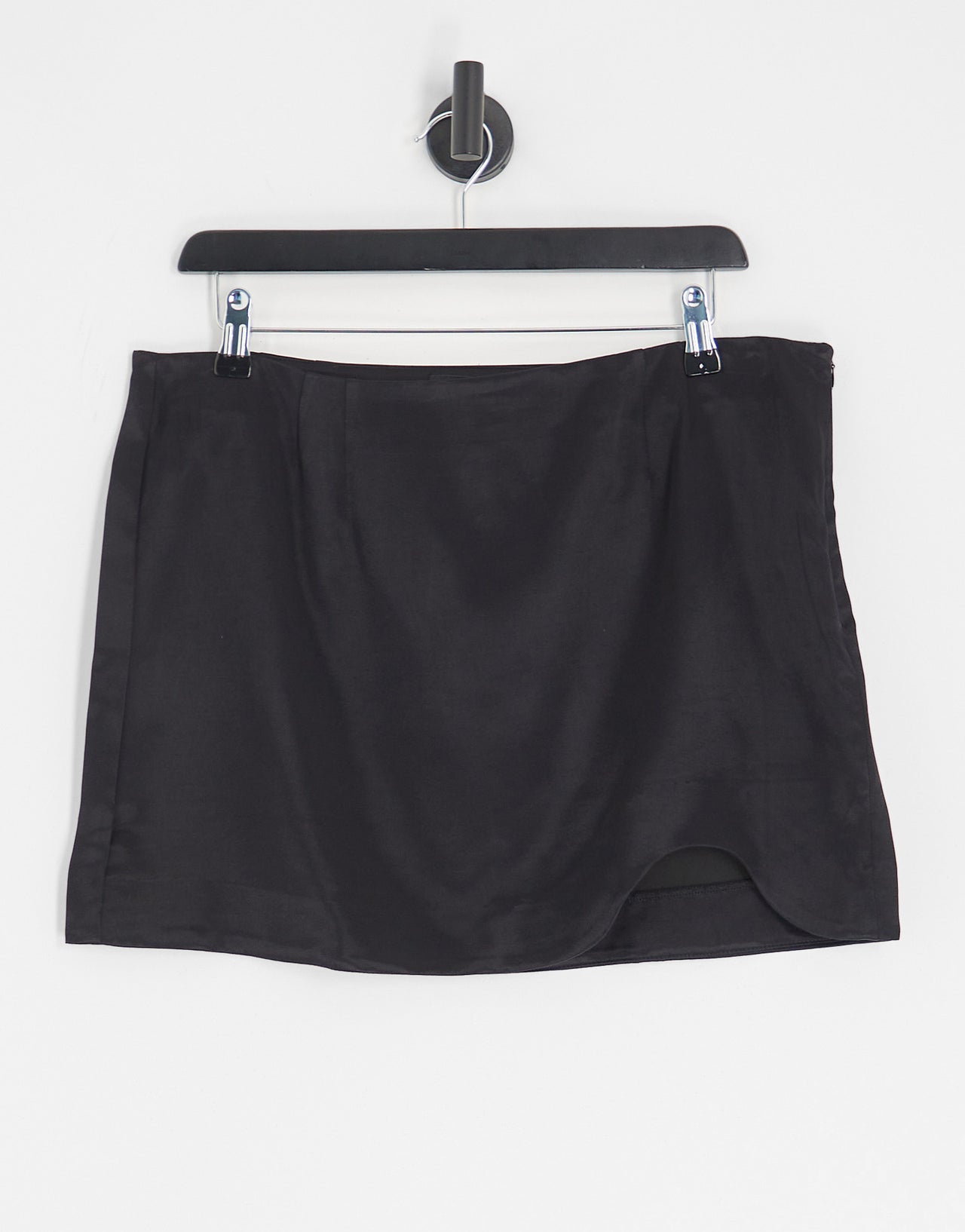 Pull&Bear curved hem satin mini skirt in black