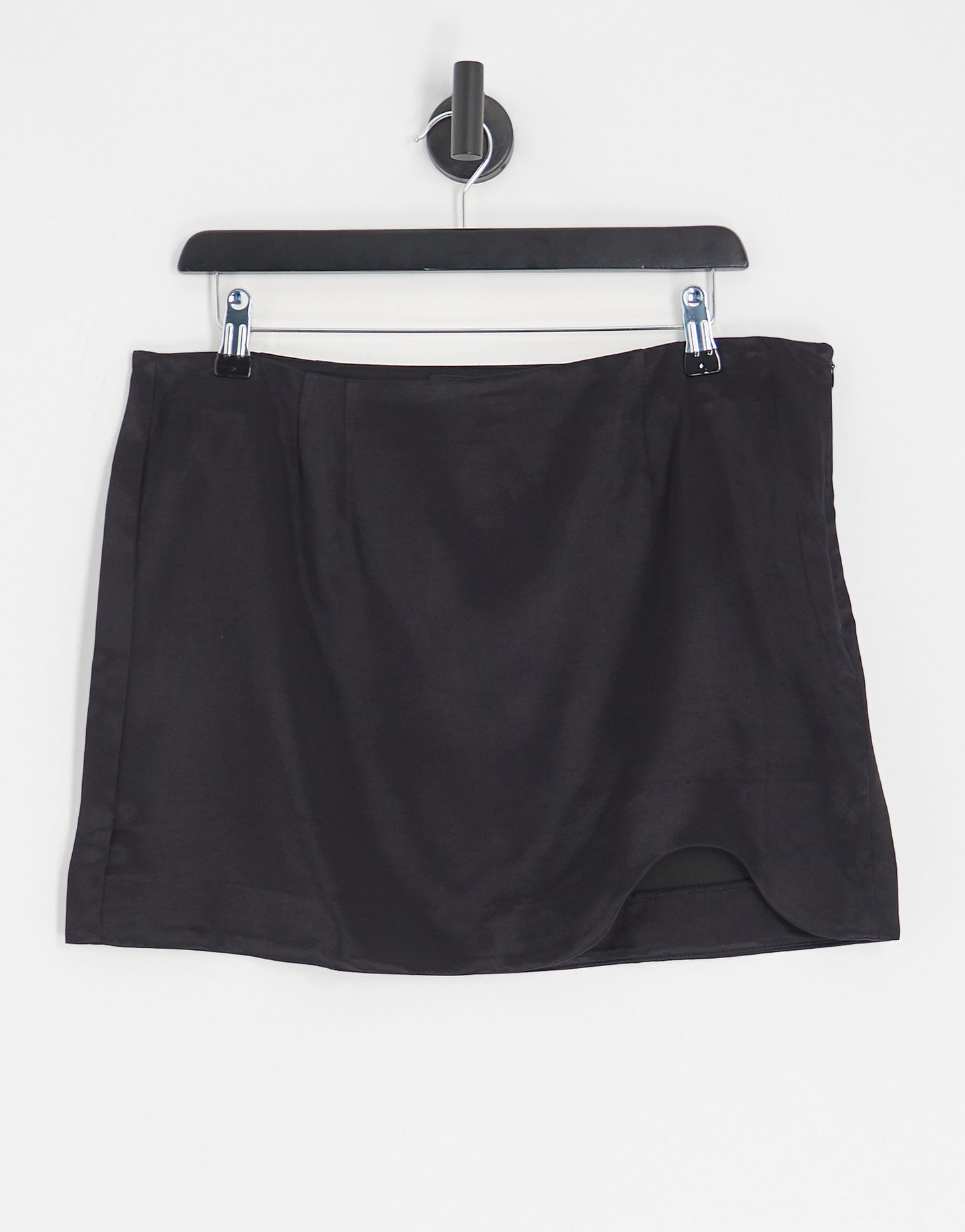 Pull&Bear curved hem satin mini skirt in black