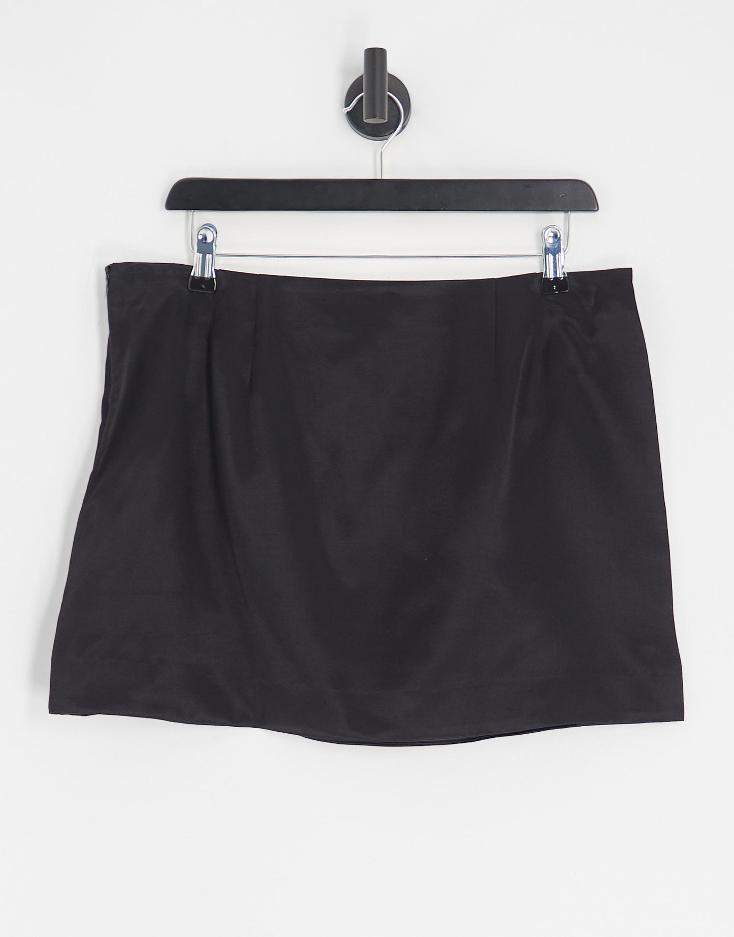 Pull&Bear curved hem satin mini skirt in black