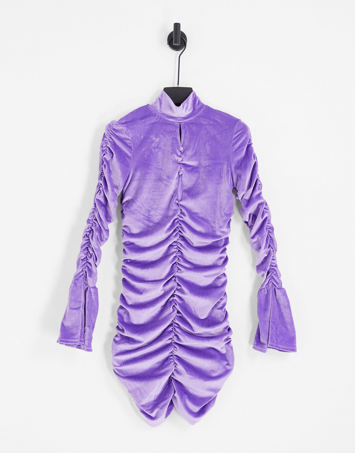 The Frolic velvet ruched cut-out detail mini dress in lilac