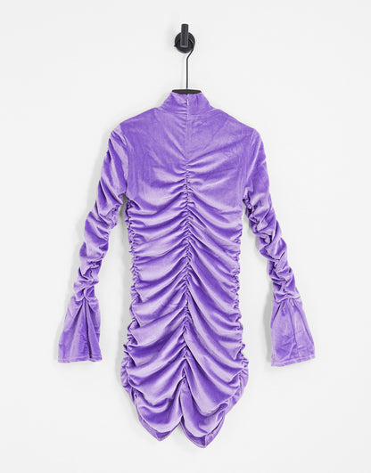 The Frolic velvet ruched cut-out detail mini dress in lilac