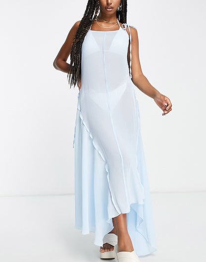Weekday Raw hanky hem dress in light blue