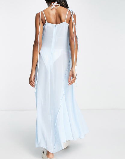 Weekday Raw hanky hem dress in light blue
