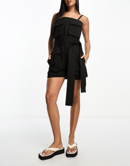 Amy Lynn utility playsuit in black