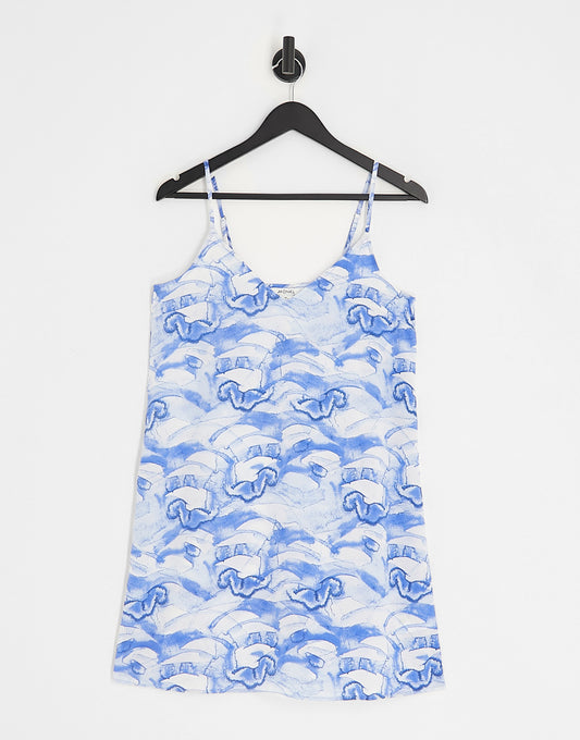 Monki strappy mini dress in blue wave print