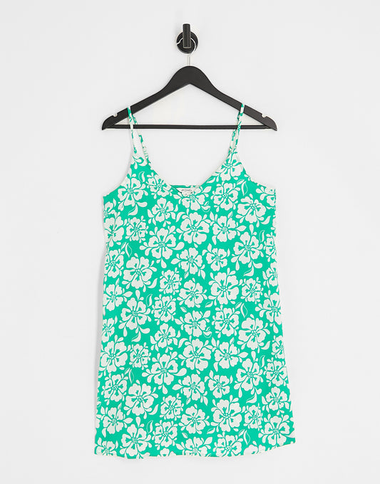 Monki strappy mini dress in green hibiscus floral print