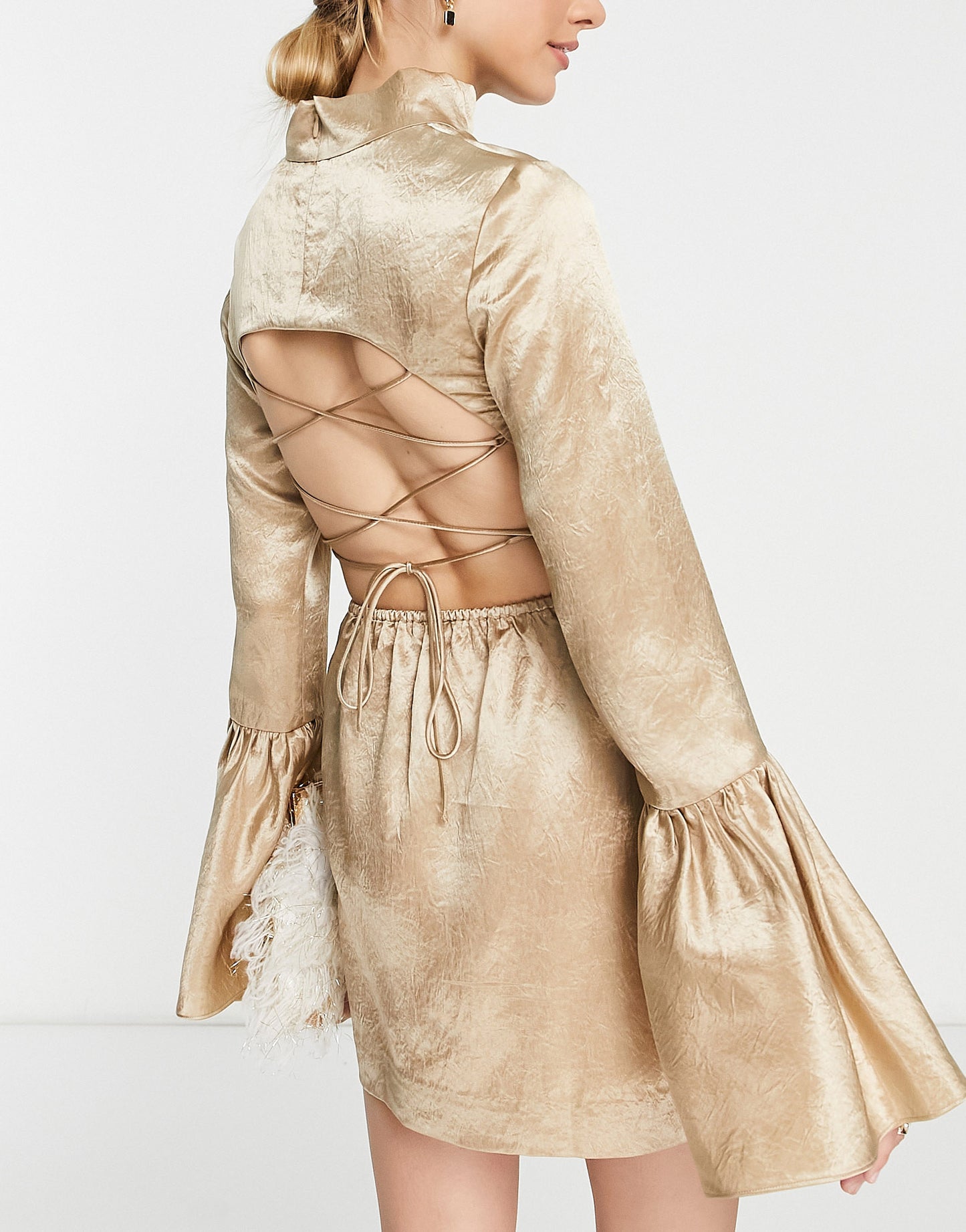 & Other Stories open back mini dress in beige