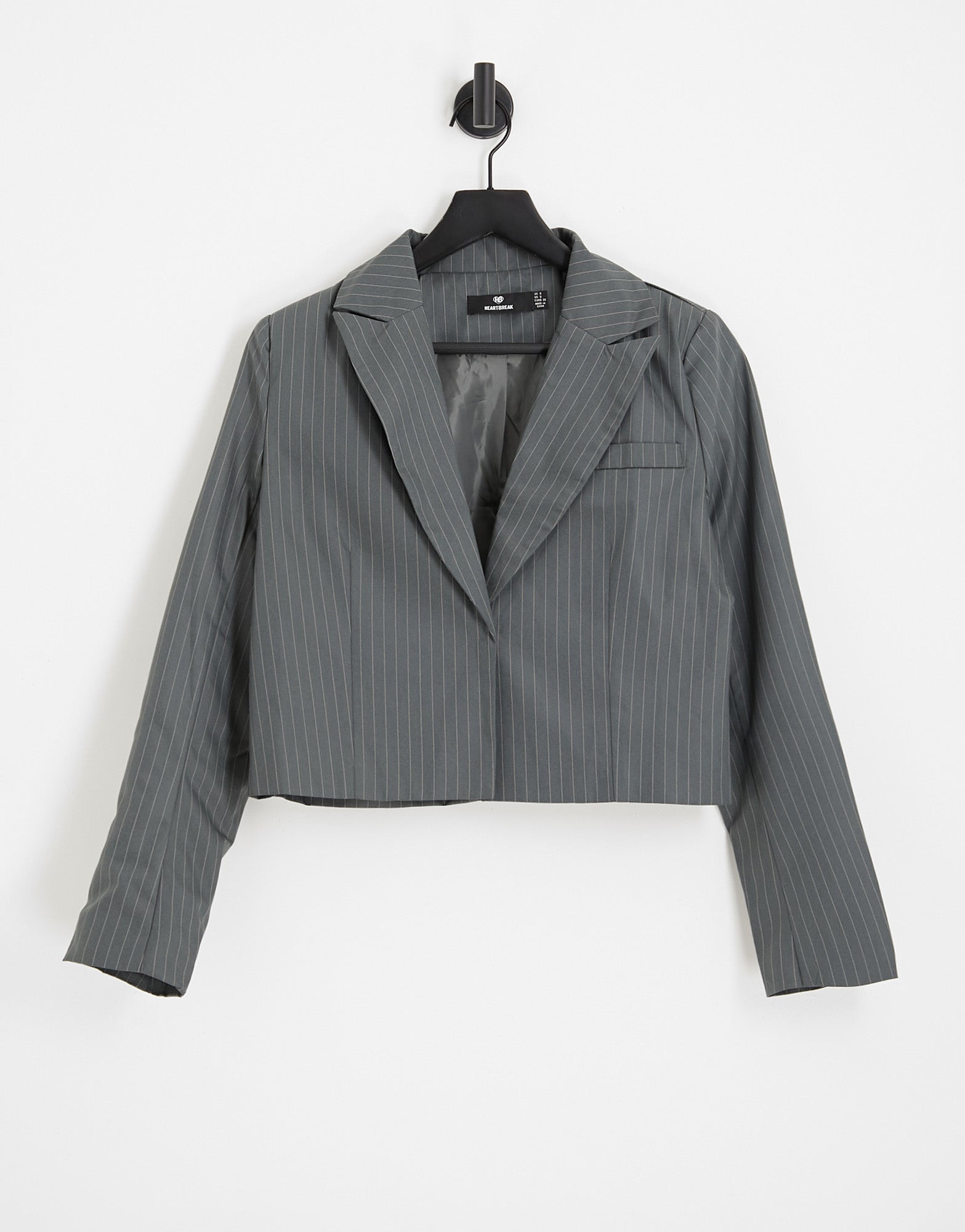 Heartbreak cropped blazer co-ord in grey pinstripe