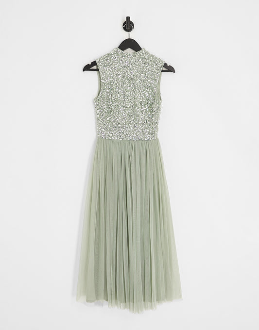 Beauut Bridesmaid 2 in 1 embellished maxi dress with full tulle skirt in sage