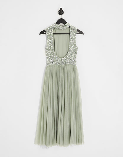 Beauut Bridesmaid 2 in 1 embellished maxi dress with full tulle skirt in sage