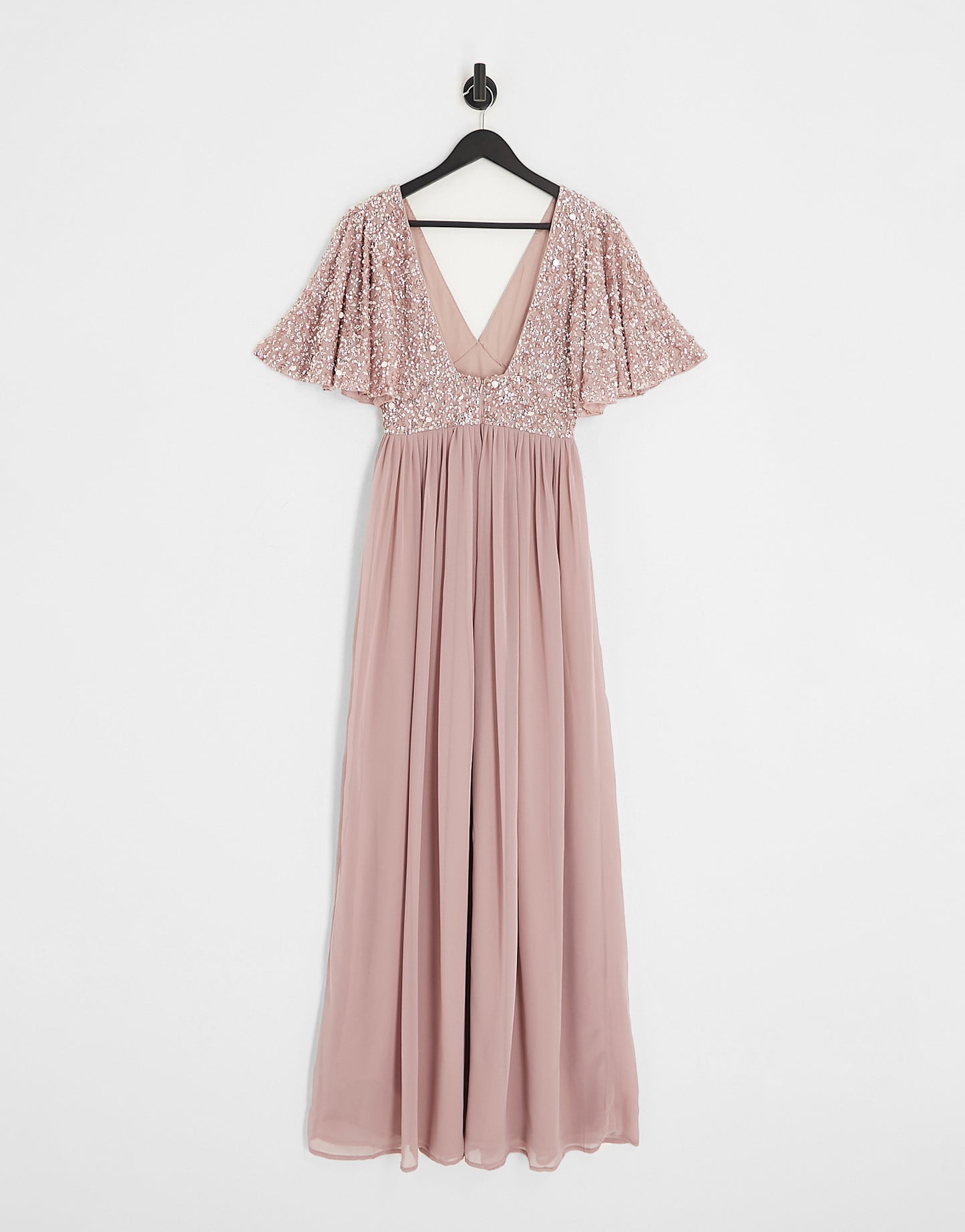 Beauut Bridesmaid emellished bodice maxi dress with flutter sleeve in frosted pink