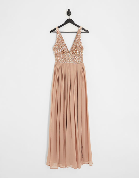 Beauut Bridesmaid embellished v-neck maxi dress in taupe