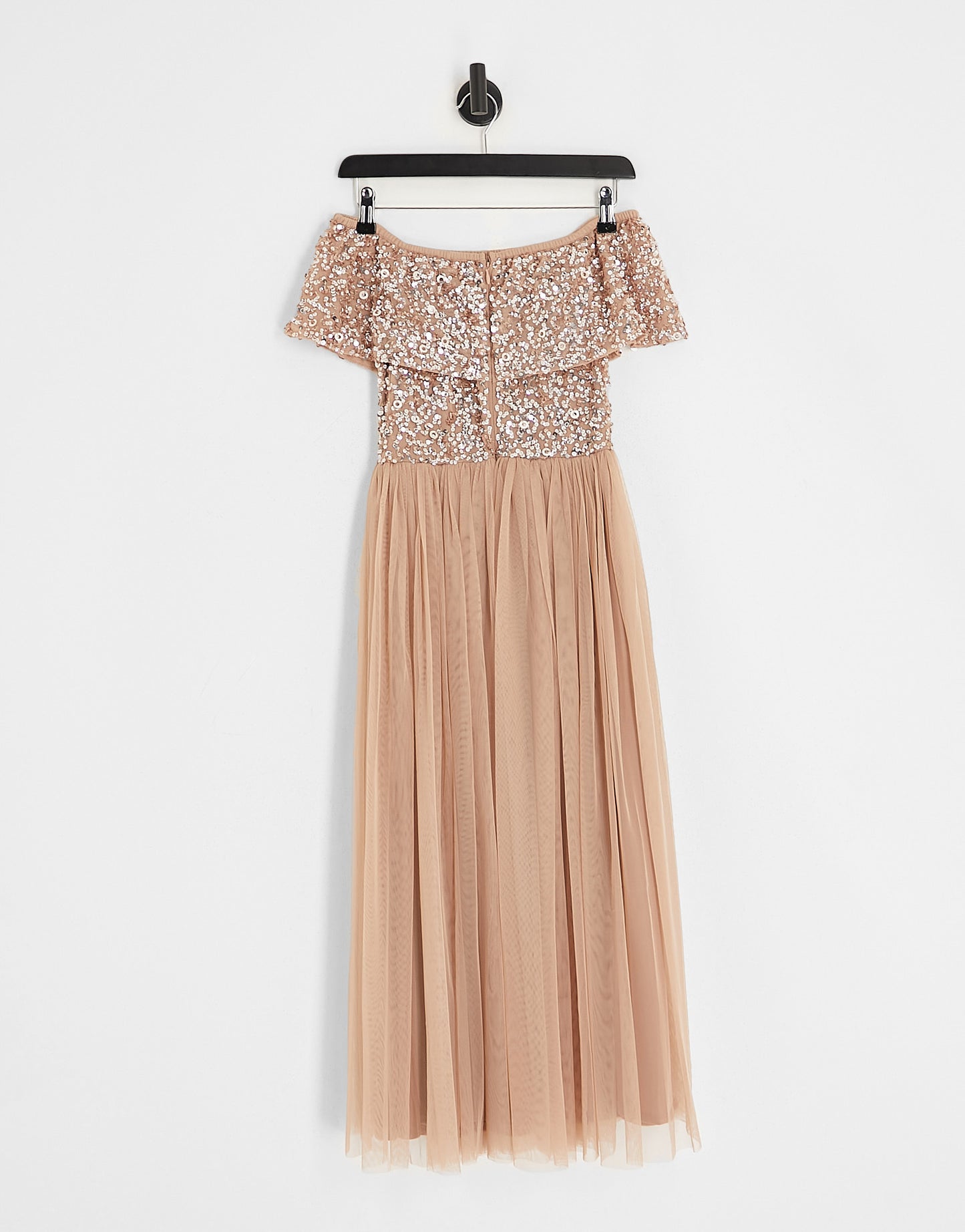 Beauut Bridesmaid bardot embellished midi dress in taupe