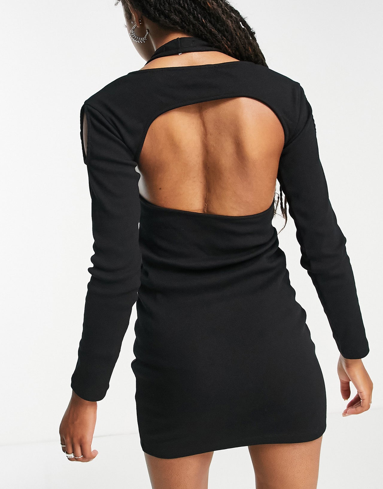 Stradivarius STR cut out mini dress in black