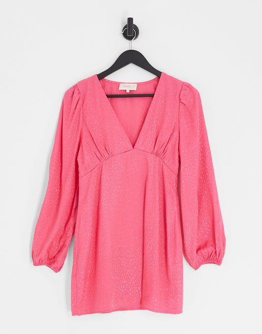 Only Petite jacquard satin plunge mini dress in bright pink