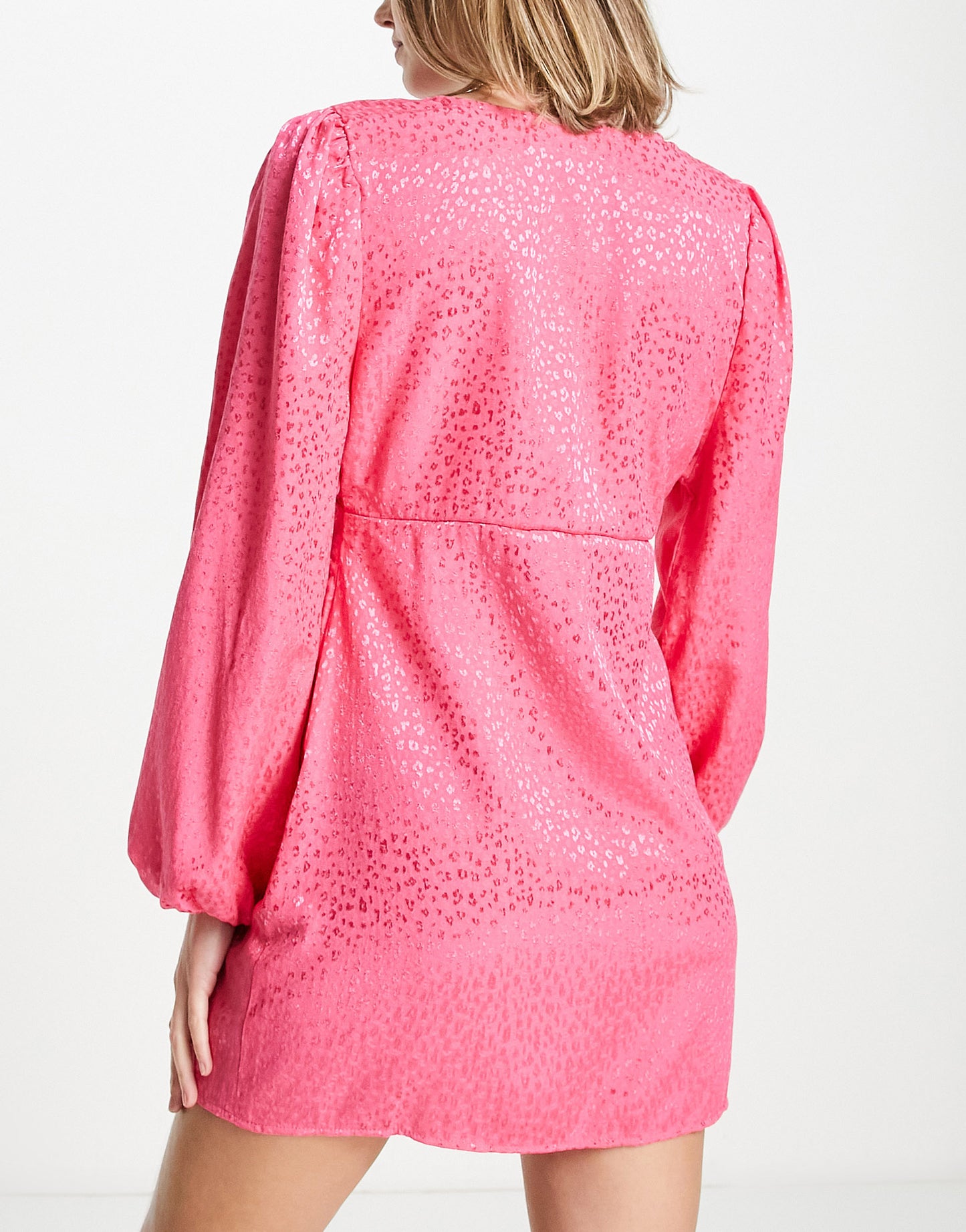 Only Petite jacquard satin plunge mini dress in bright pink