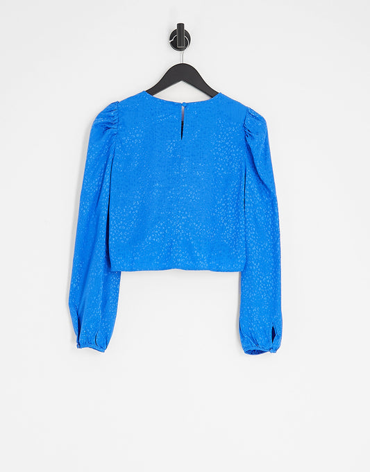 Only satin jacquard ruched blouse co-ord in bright blue