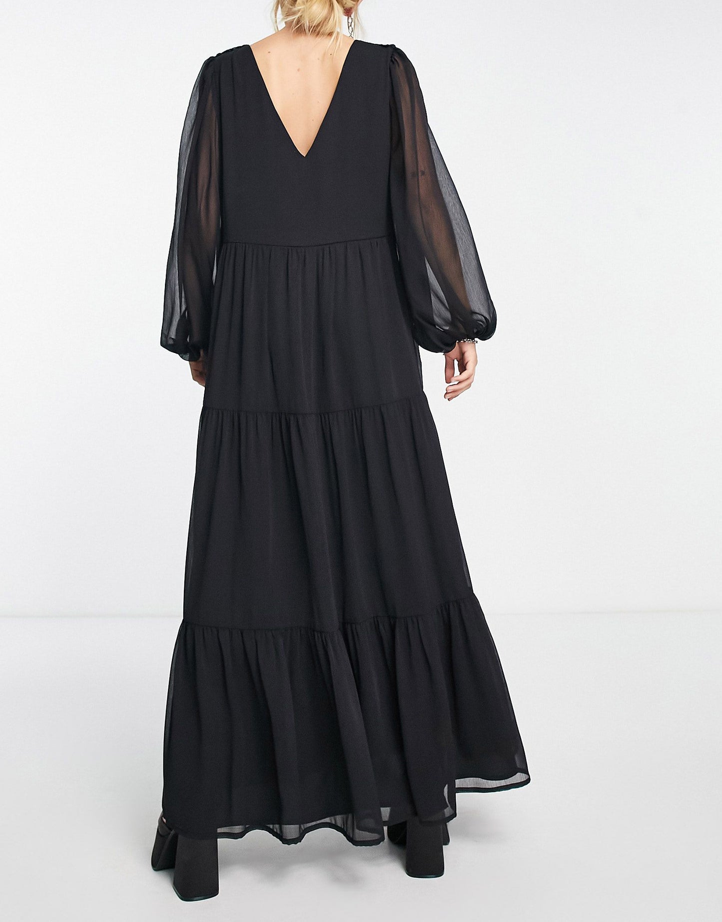 ASOS DESIGN crochet and leather look patchwork detail maxi dress in black