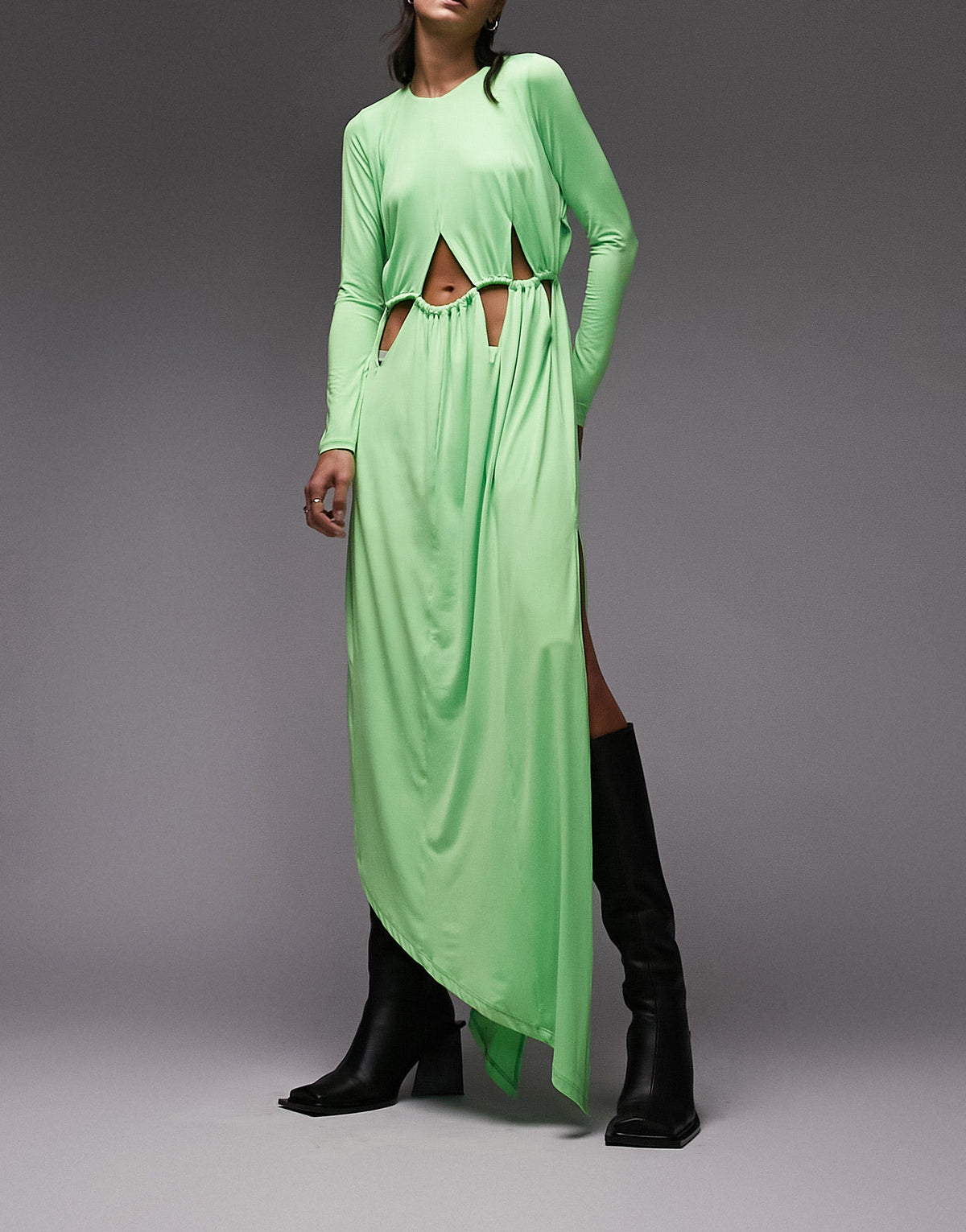 Topshop Premium Limited Edition asymmetric cut out dress in green