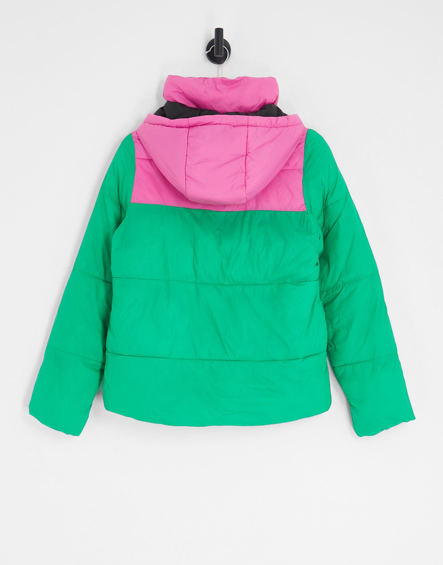 Noisy May exclusive padded jacket with hood in bright pink and green