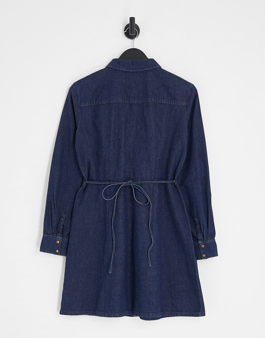 & Other Stories denim mini shirt dress in dark blue