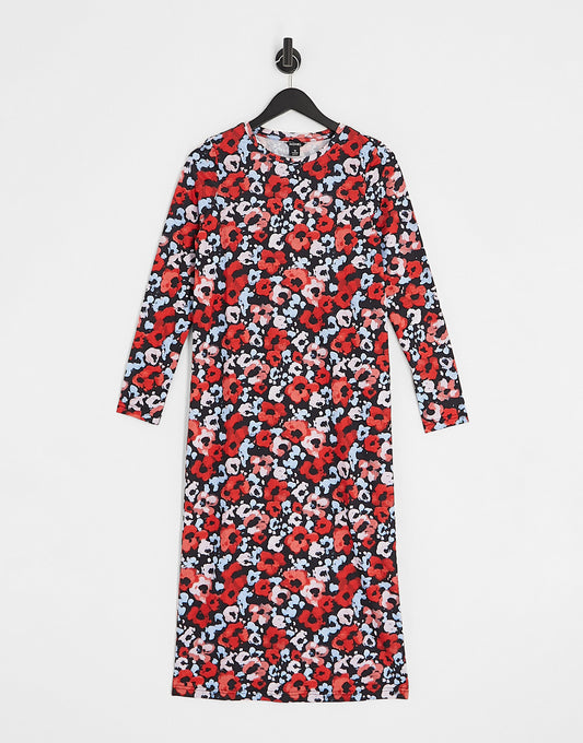 Monki floral print dress in red floral