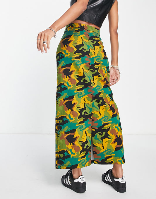 COLLUSION utility maxi skirt in camo print co-ord