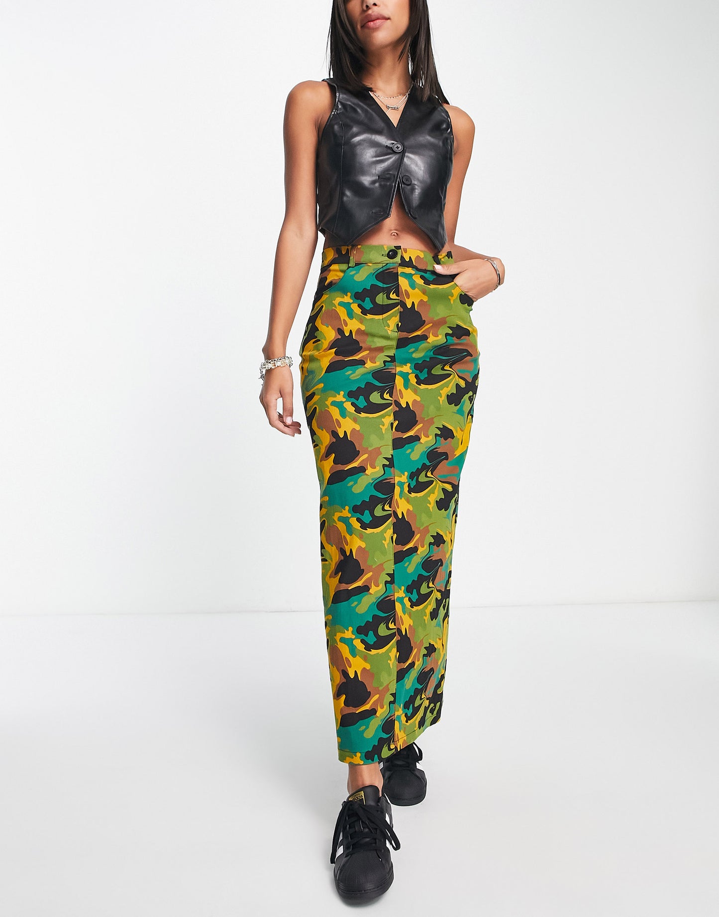 COLLUSION utility maxi skirt in camo print co-ord