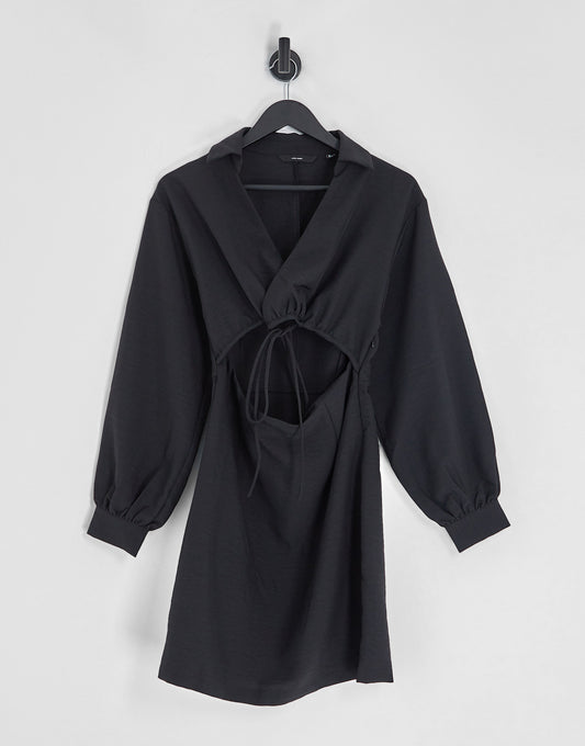 Vero Moda cut out tie waist mini dress in black