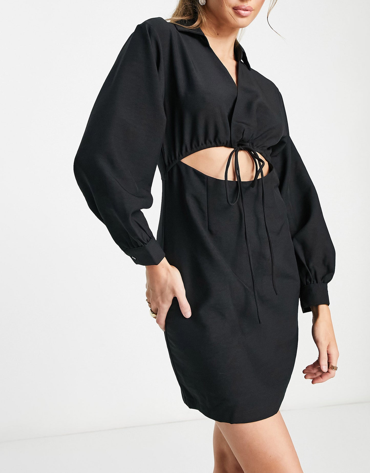 Vero Moda cut out tie waist mini dress in black