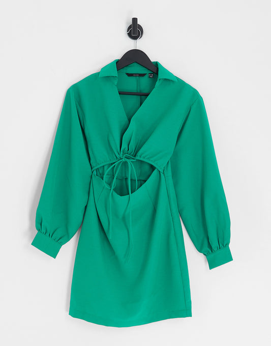 Vero Moda Petite cut out tie waist mini dress in green