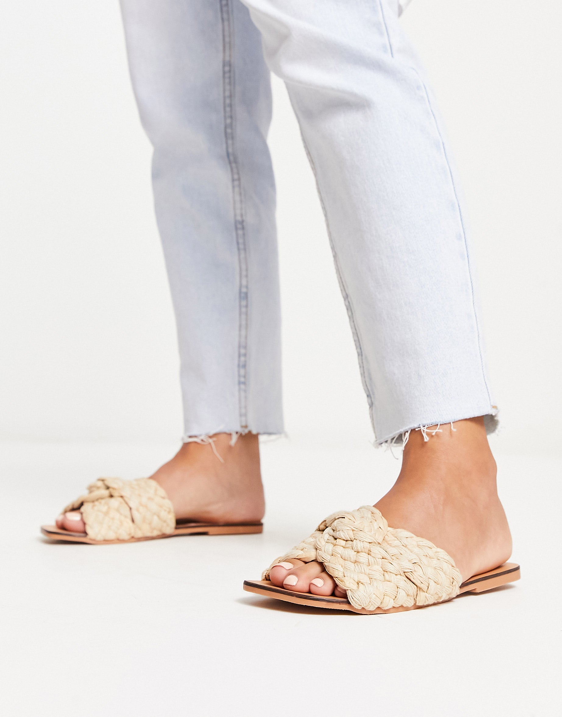 ASOS DESIGN Wide Fit Flossie woven flat sandal in natural