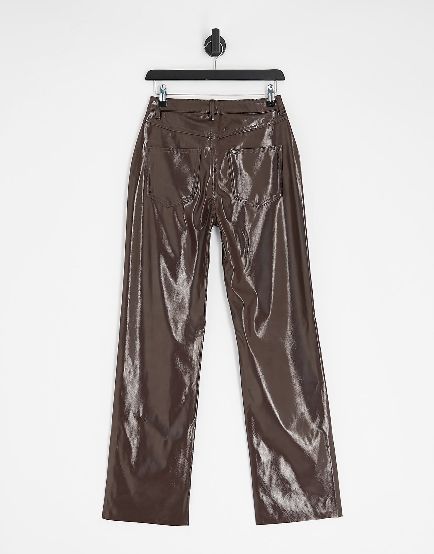 Vero Moda vinyl high rise straight leg trousers in brown